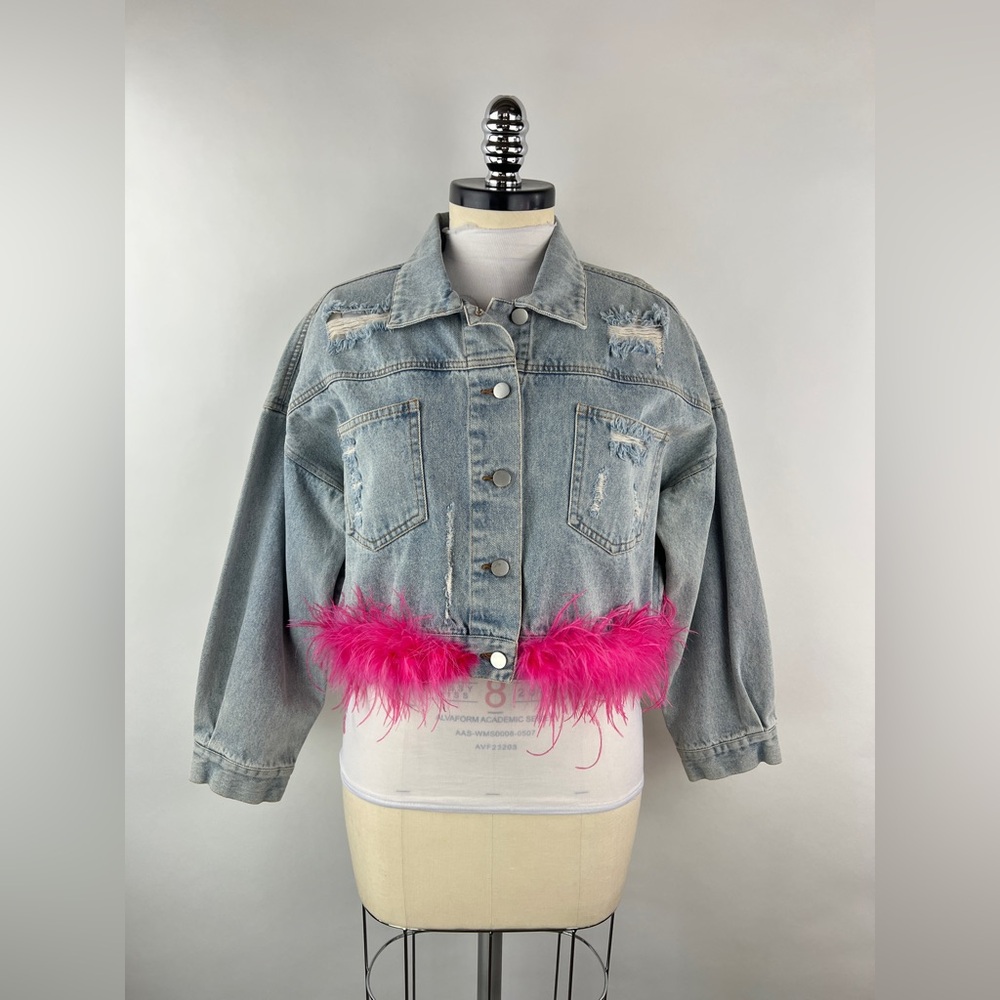 💚 3447. Furry Trim Denim Jacket